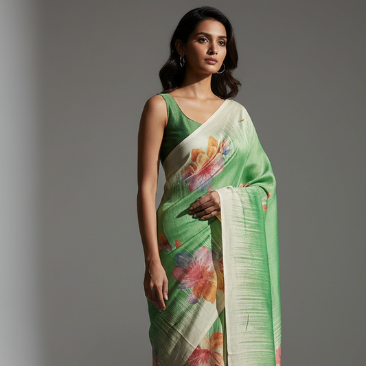 Tissue Saree Ikkat Floral Print