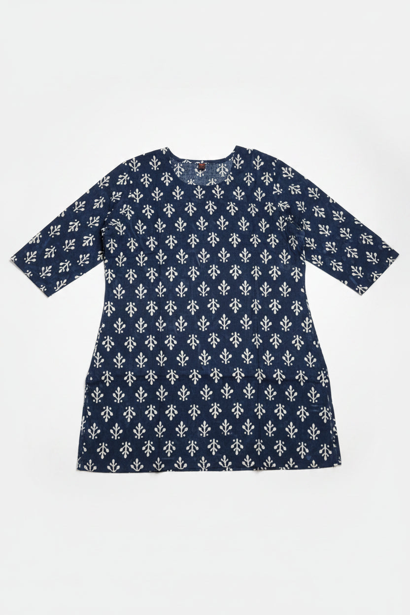 blue cotton printed short kurti for women