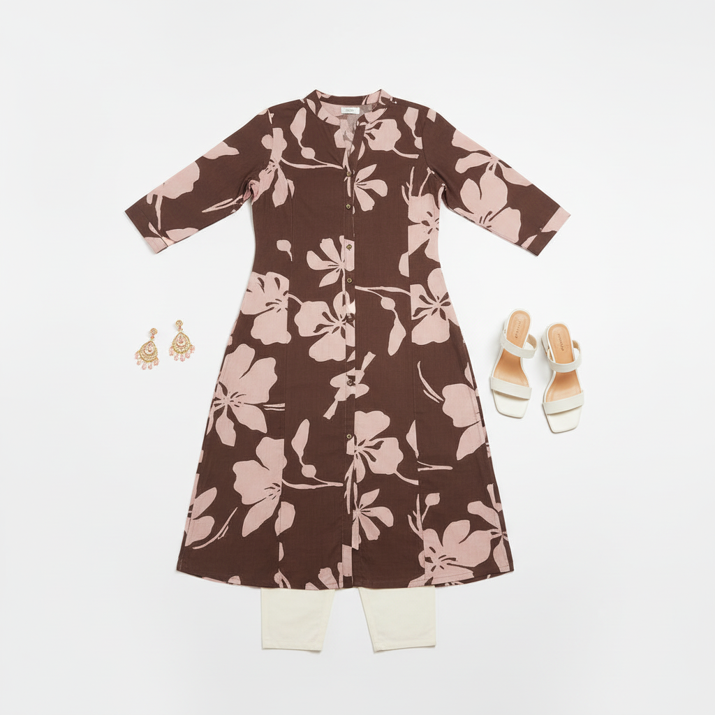 Brown Floral Print Kurti