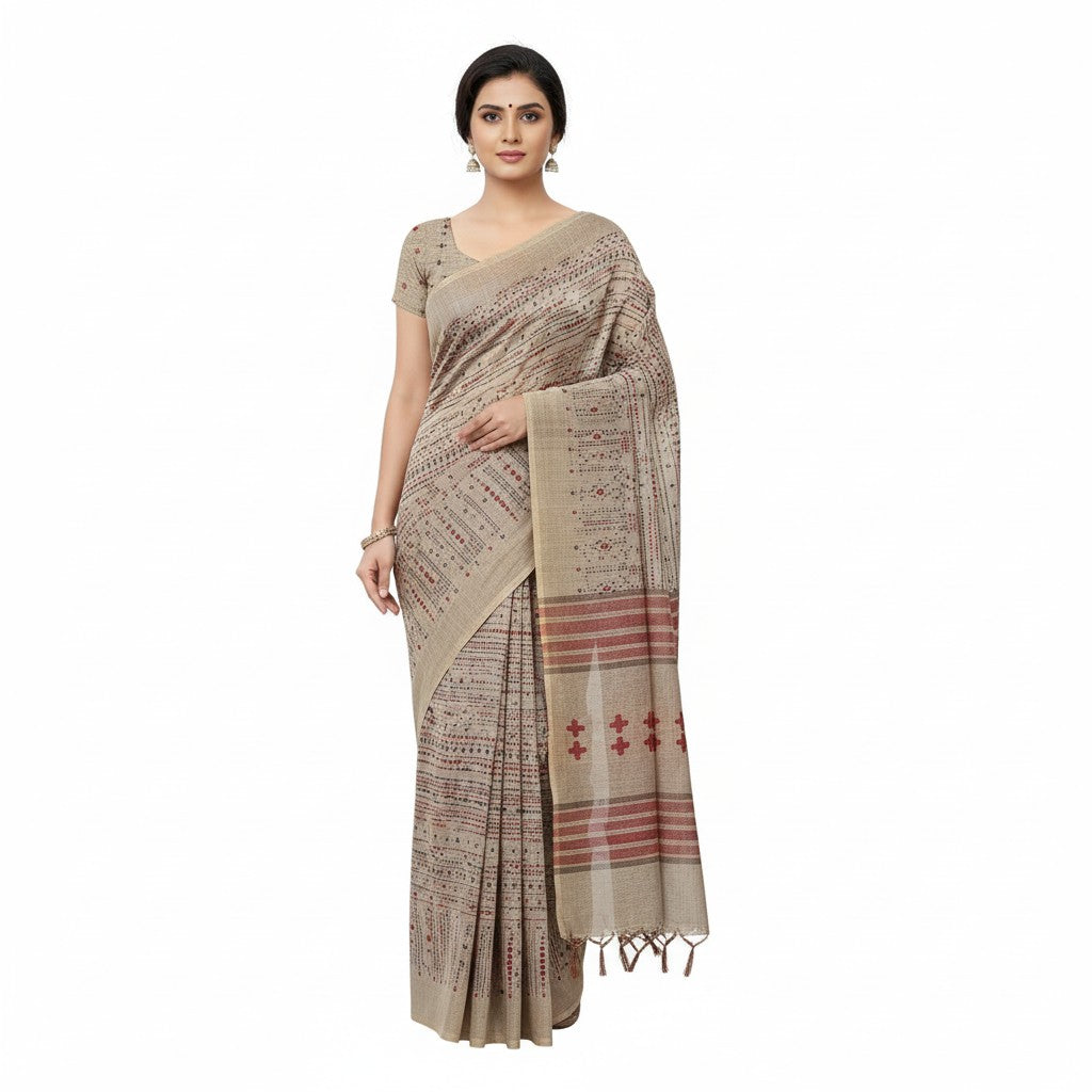 Printed Linen Saree – Elegant ethnic wear Online sale