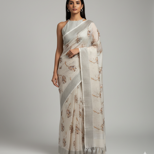 Linen Floral Print Silver