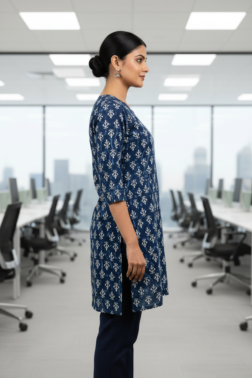 Blue Cotton Short Kurti