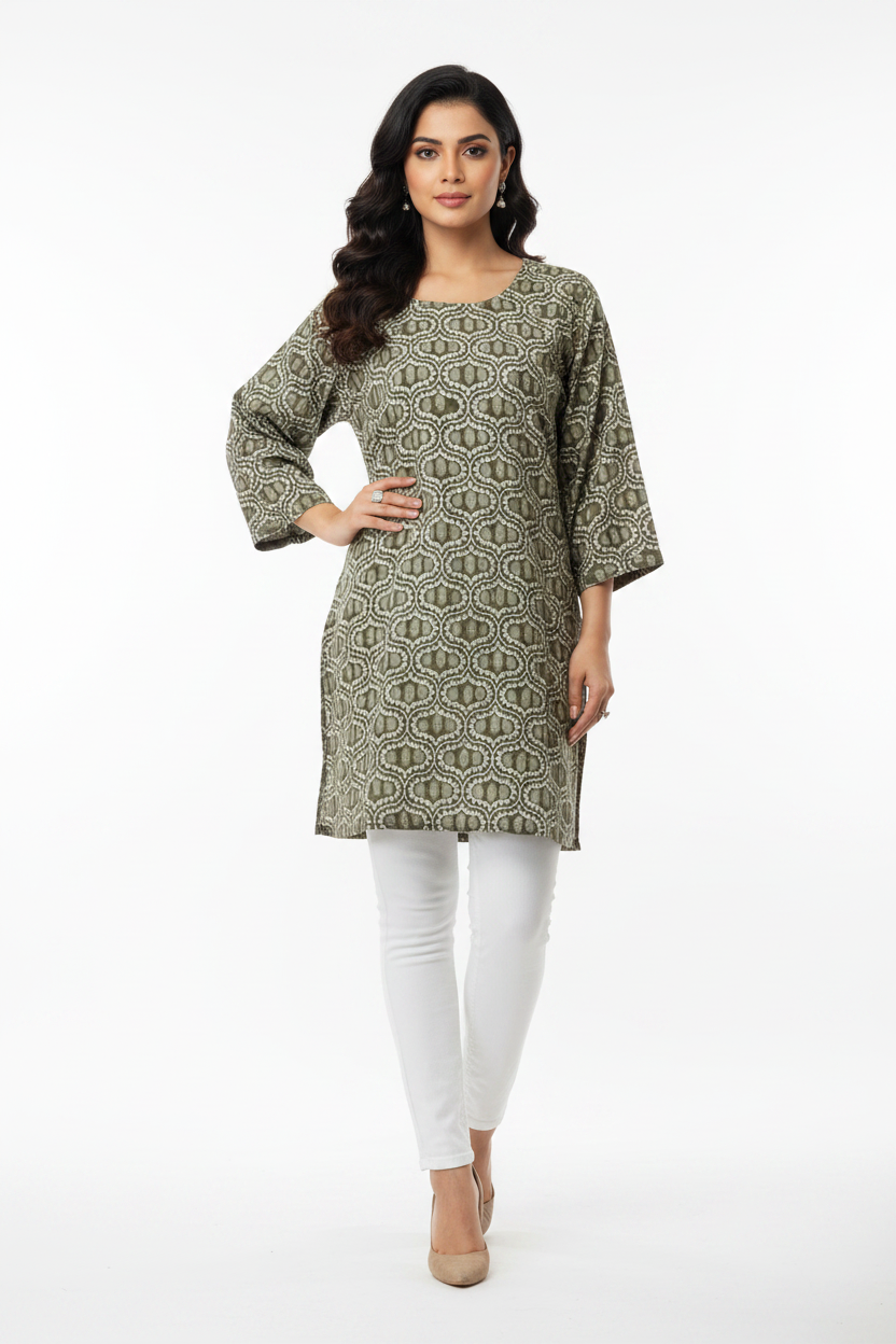 Brown and beige Cotton Short Kurti
