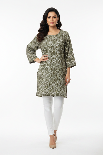Brown and beige Cotton Short Kurti