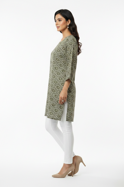 Brown and beige Cotton Short Kurti