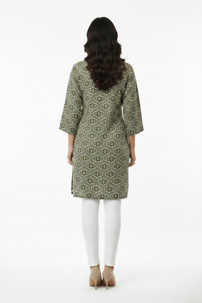 Brown and beige Cotton Short Kurti