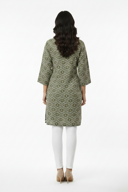 Brown and beige Cotton Short Kurti