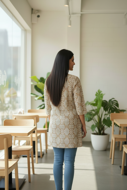 Beige Cotton Short Kurti