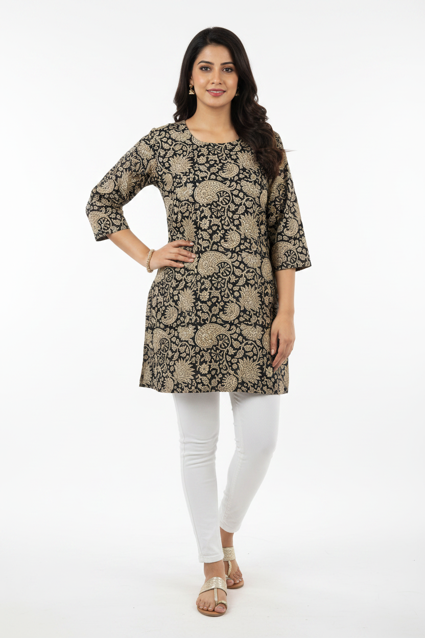 Black Cotton Short Kurti