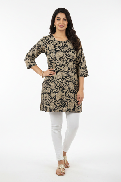 Black Cotton Short Kurti