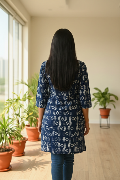 Navy Blue Cotton Short Kurti