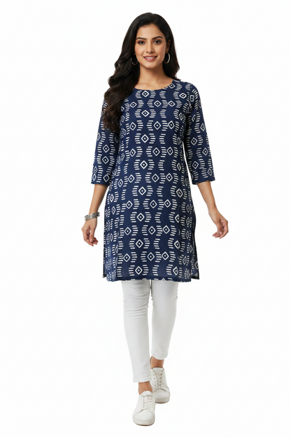 Navy Blue Cotton Short Kurti