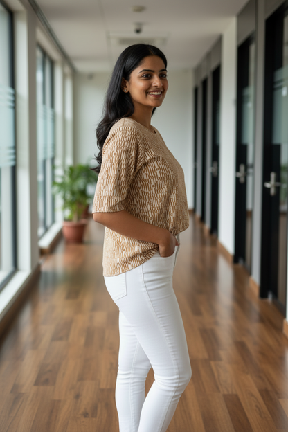 Beige Cotton Short Kurti