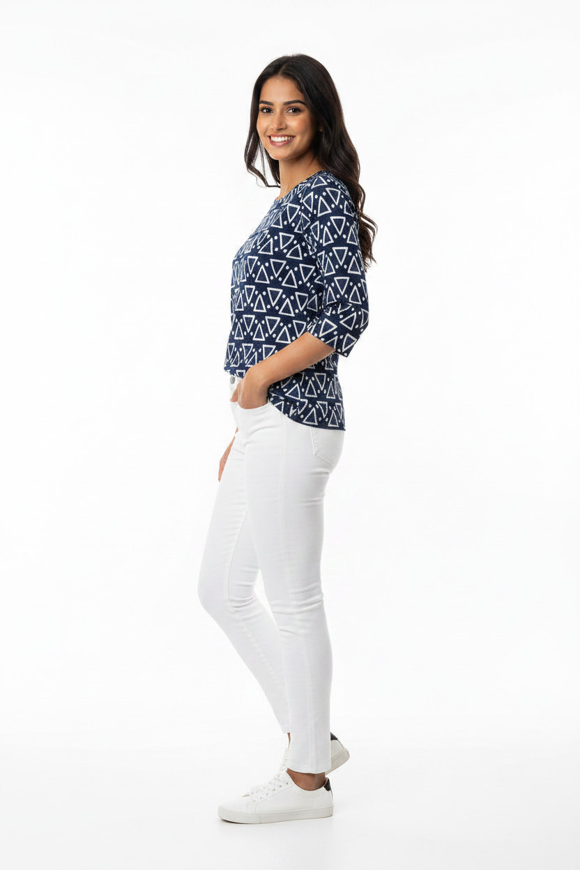 Navy Blue Print Cotton Short Kurti