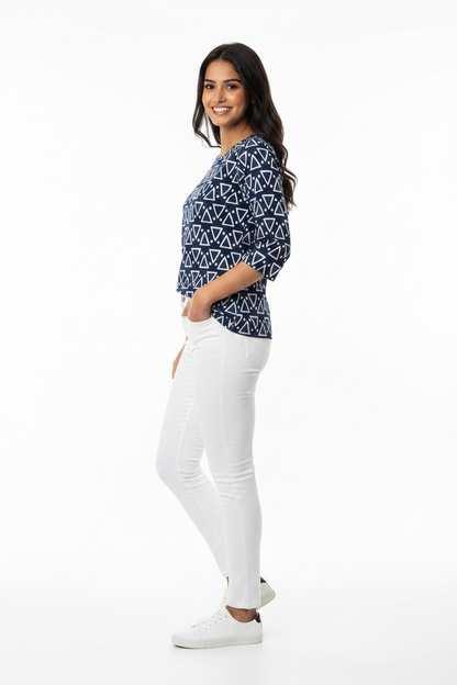 Navy Blue Print Cotton Short Kurti