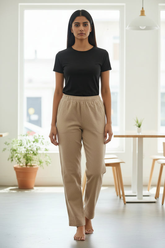 A pair of beige corduroy pants