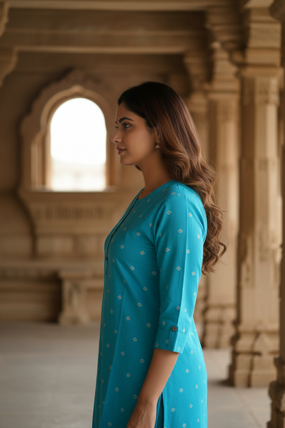 Turquoise Blue Cotton Kurti