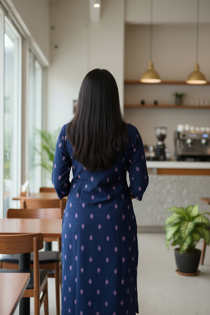Navy Blue printed Cotton Kurti