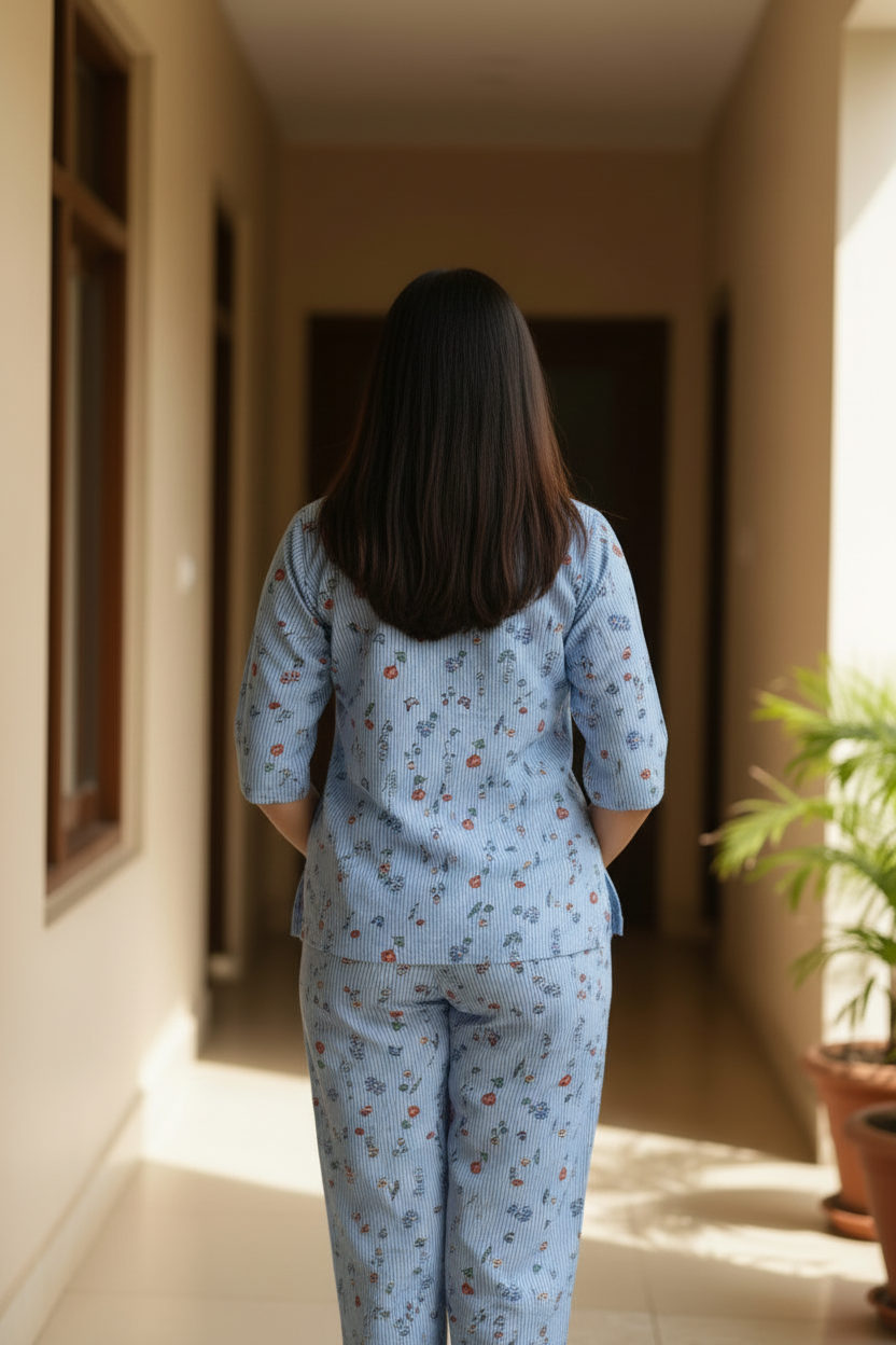 Blue Cotton Coord Set