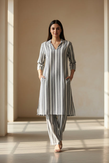 Grey and White Linen Coord Set