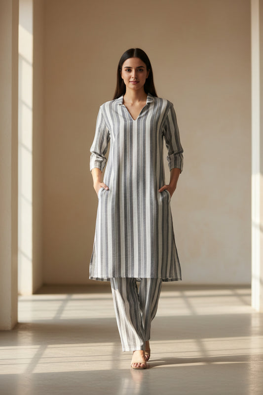 Grey and white linen coord set