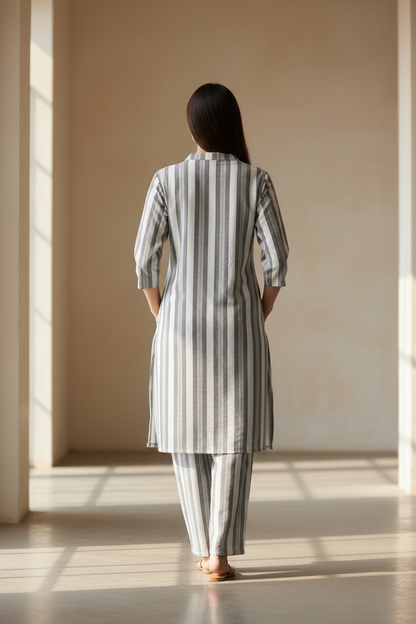 Grey and White Linen Coord Set
