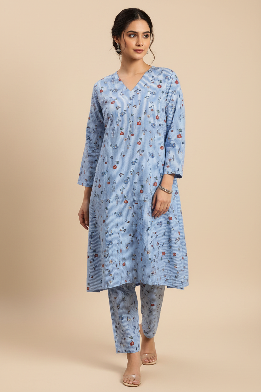 Blue Cotton Coord Set