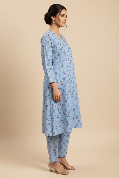 Blue Cotton Coord Set