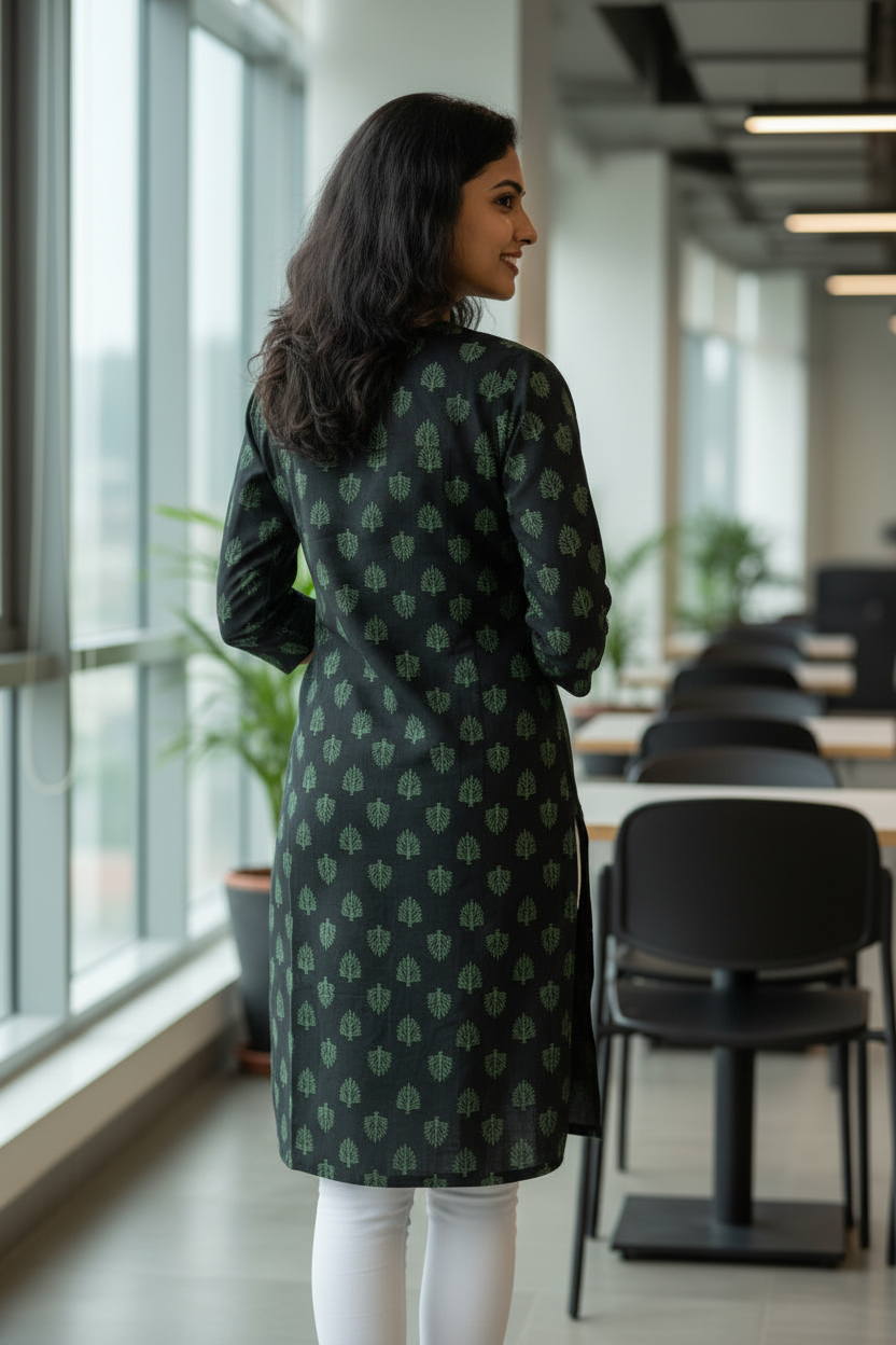 Black Cotton Kurta with pattern