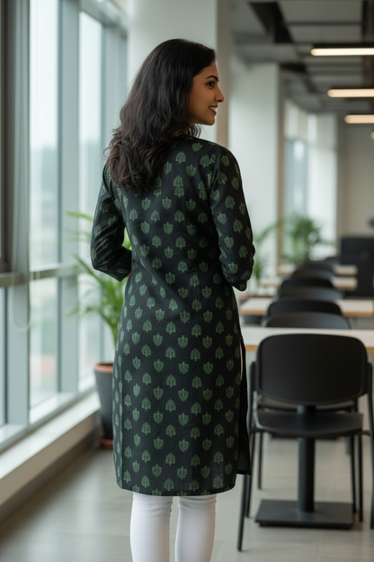 Black Cotton Kurti with pattern
