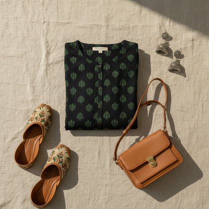Black Cotton Kurti with pattern