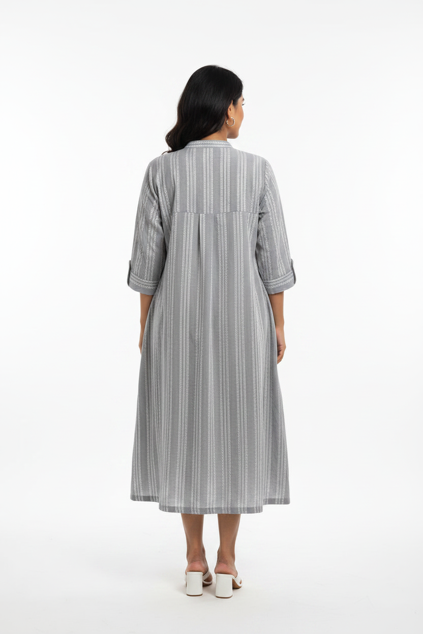 Grey and White Striped Cotton Kurti