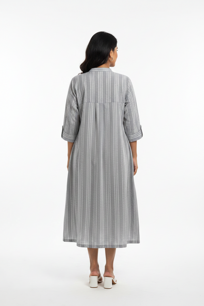 Grey and White Striped Cotton Kurti