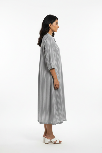 Grey and White Striped Cotton Kurti