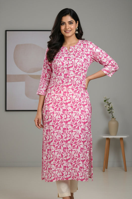 Pink White Cotton Kurti for Women