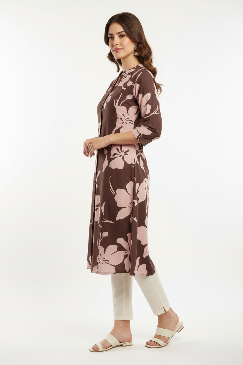 Brown Floral Print Kurti