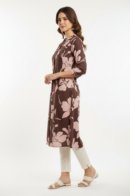 Brown Floral Print Kurti