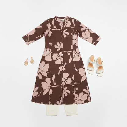Brown Floral Print Kurti