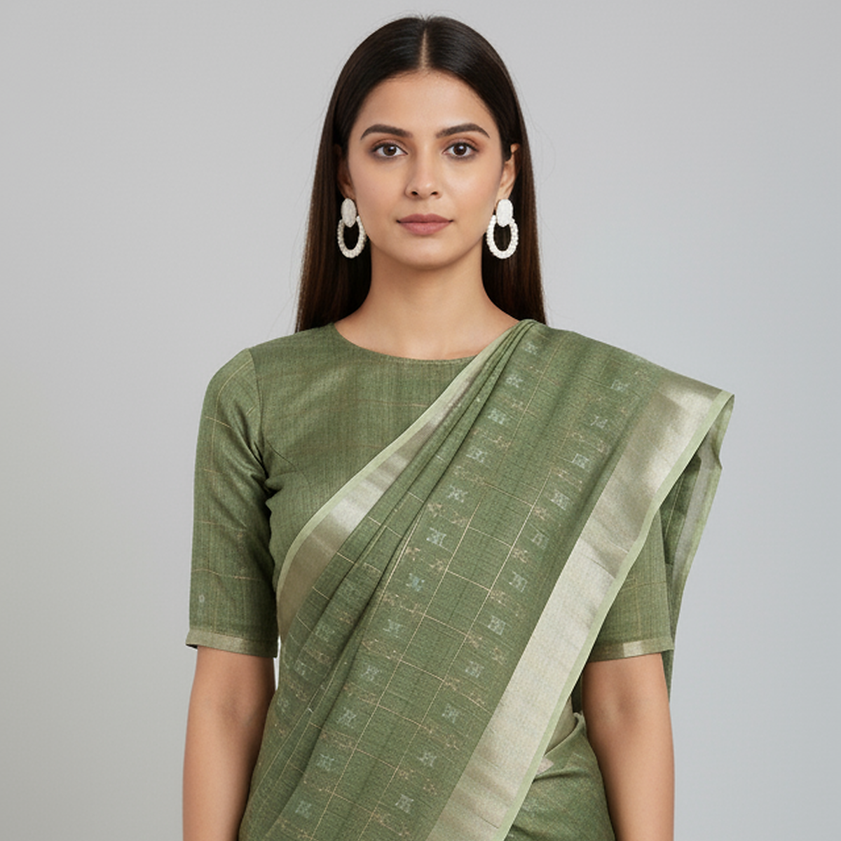 Handloom Linen Saree with Zari Border – Office & Casual Wear for Women