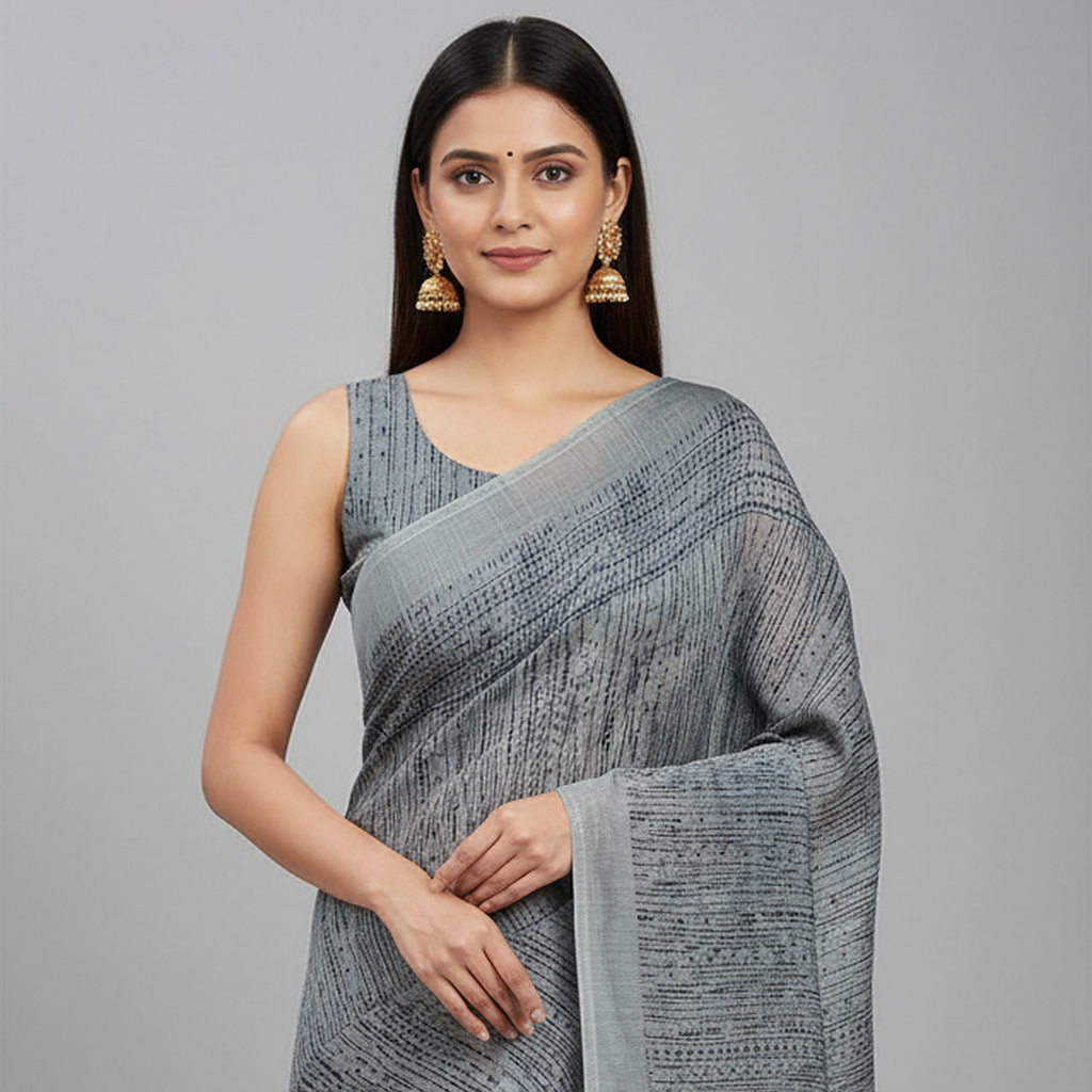 Printed Linen Saree – Elegant ethnic wear Online sale