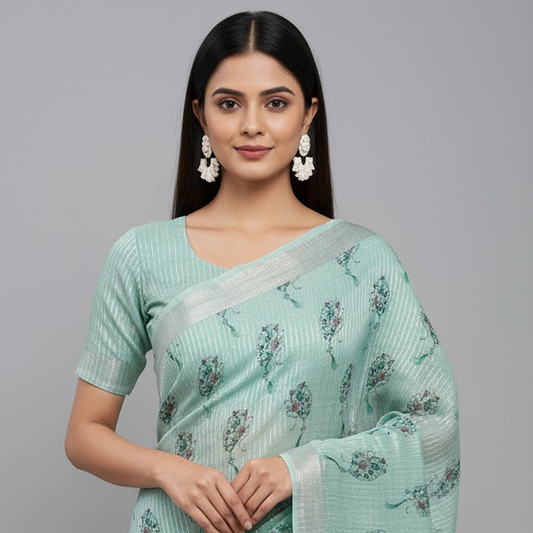 Linen Floral Print Silver