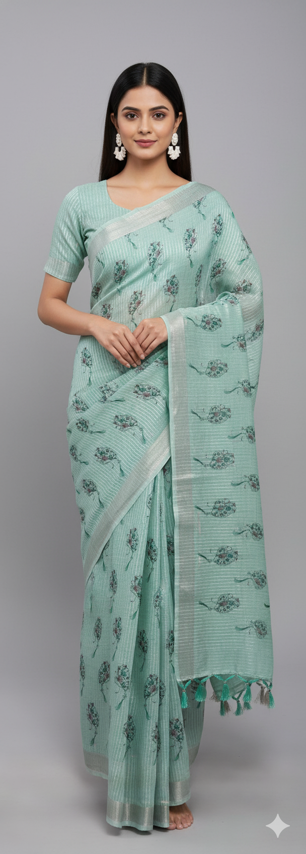 Linen Floral Print Silver