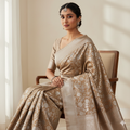 Tissue Silk Saree with Silver Zari Border for Wedding.