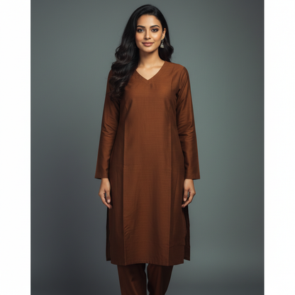 Brown - Raw Silk Coord Set