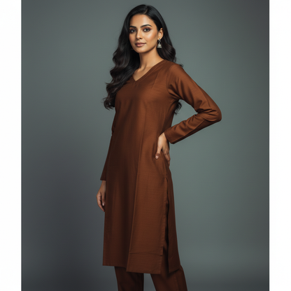 Brown - Raw Silk Coord Set