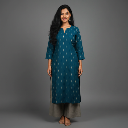Teal Blue Raw Silk Coord Set