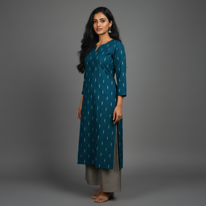 Teal Blue Raw Silk Coord Set