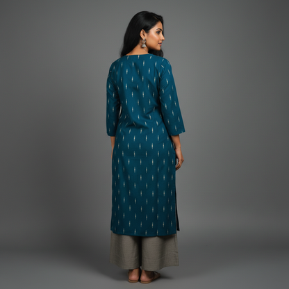 Teal Blue Raw Silk Coord Set