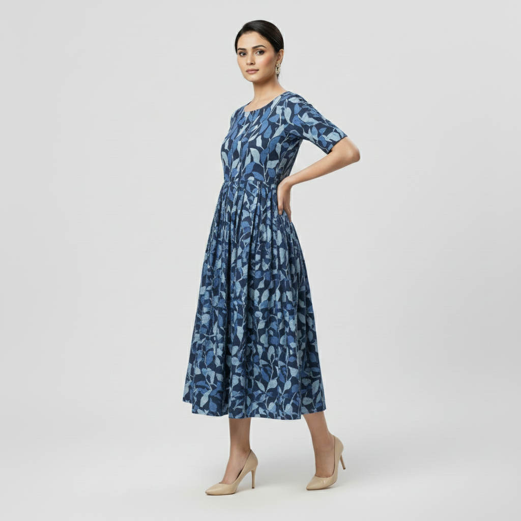 Blue Cotton Long Frocks for Women – Comfortable & Elegant Office Wear
