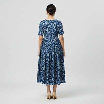 Blue Cotton Printed Midi